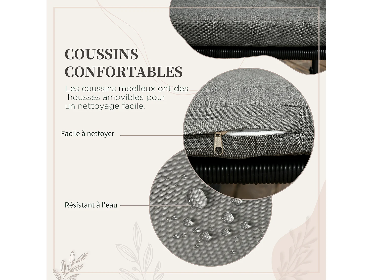 Salon de jardin 4 personnes encastrable avec coussins zippés déperlants métal résine noir effet bois