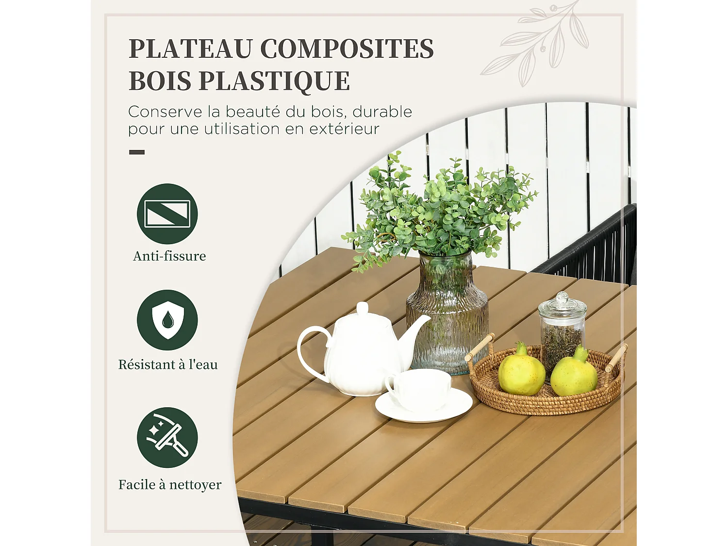 Salon de jardin 4 personnes encastrable avec coussins zippés déperlants métal résine noir effet bois