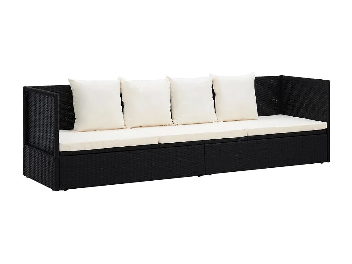 Tuinbed met kussens poly rattan zwart