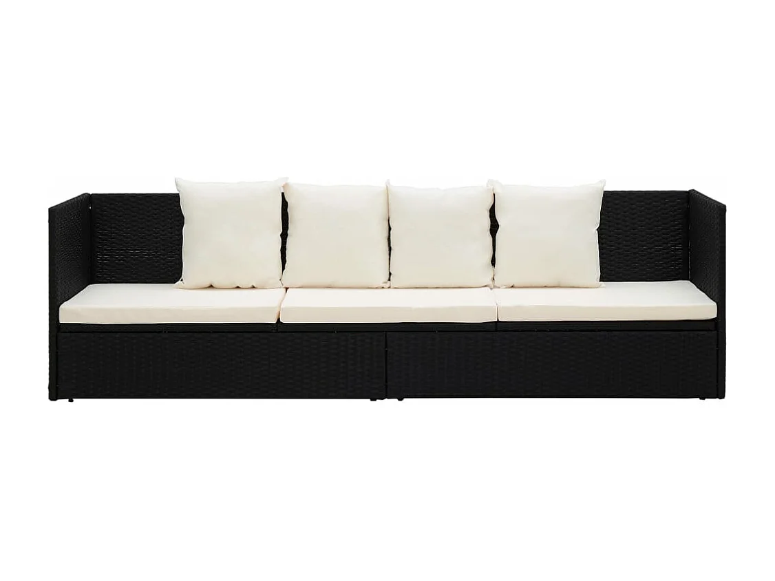 Tuinbed met kussens poly rattan zwart