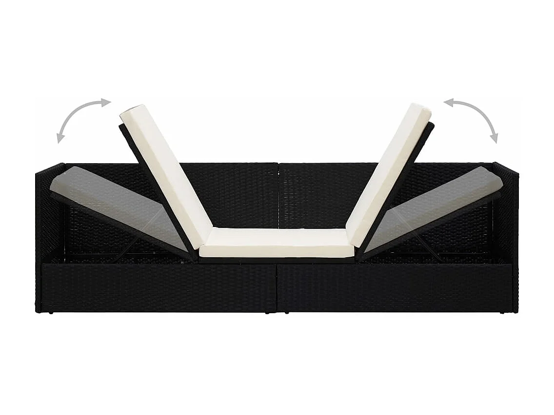 Tuinbed met kussens poly rattan zwart