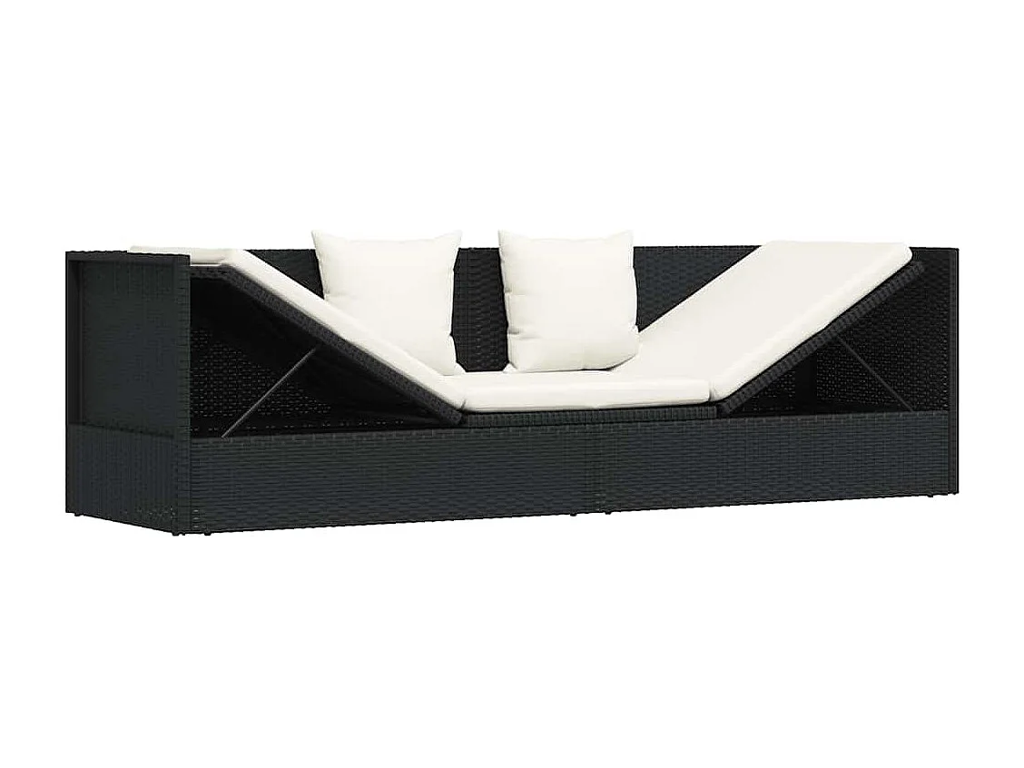 Lit de jardin avec coussin et oreillers Résine tressée Noir