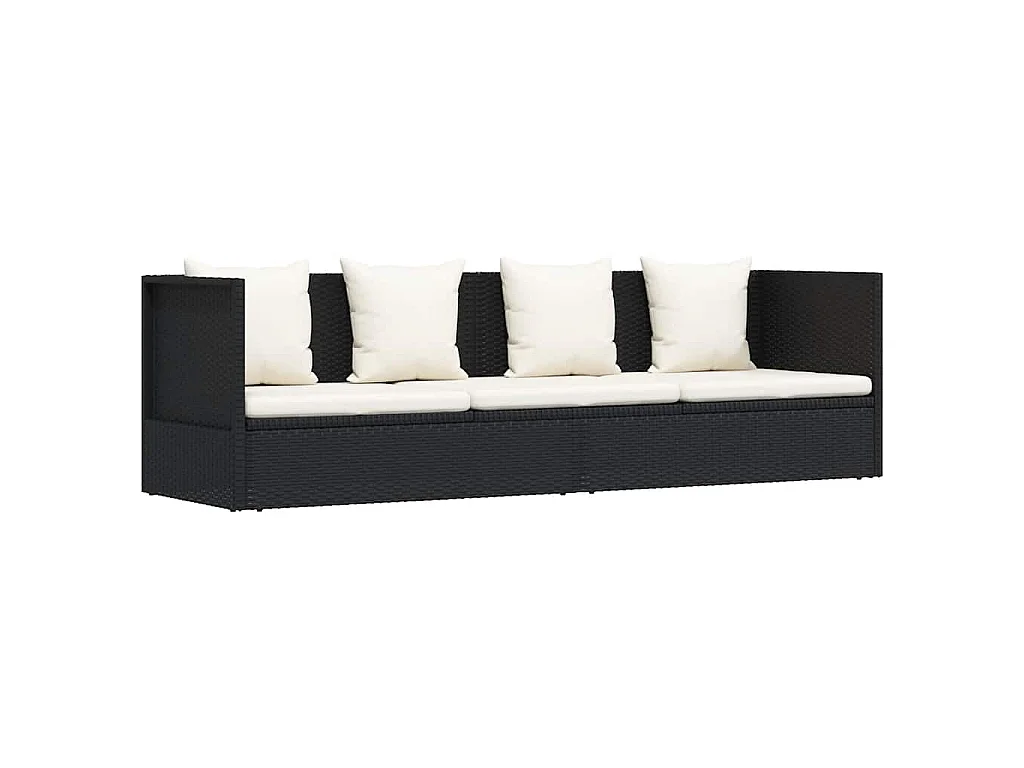 Lit de jardin avec coussin et oreillers Résine tressée Noir