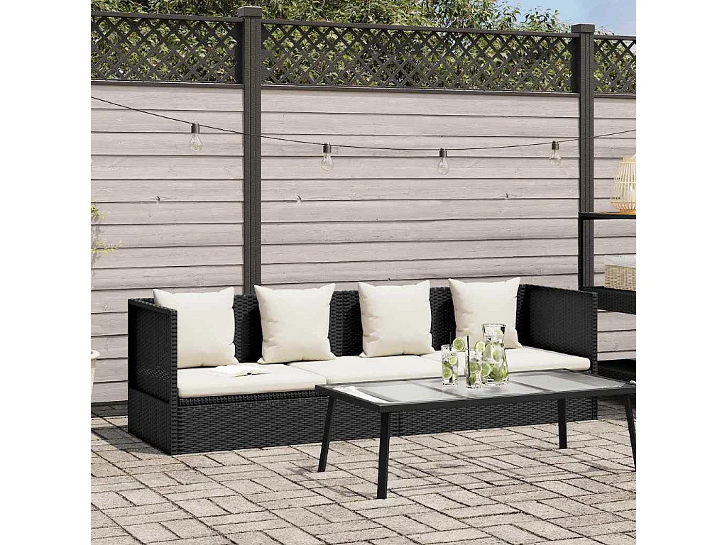 Lit de jardin avec coussin et oreillers Résine tressée Noir