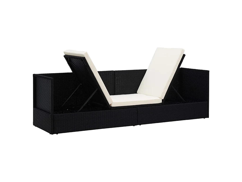 Lit de jardin avec coussin et oreillers Résine tressée Noir