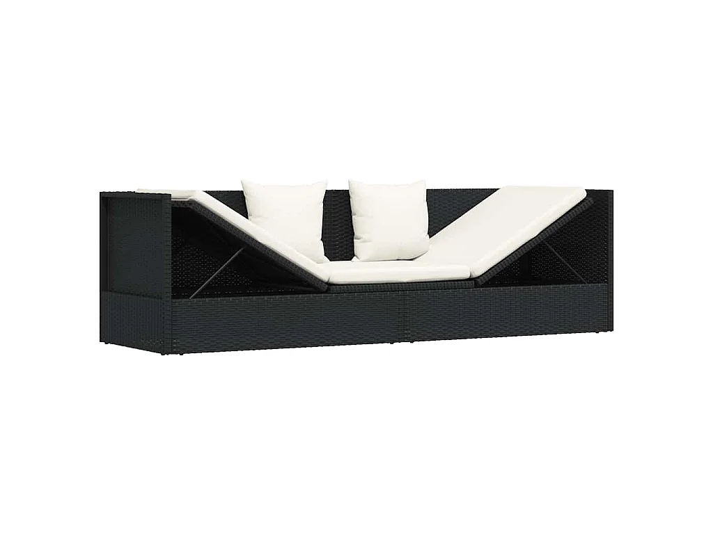 Lit de jardin avec coussin et oreillers Résine tressée Noir