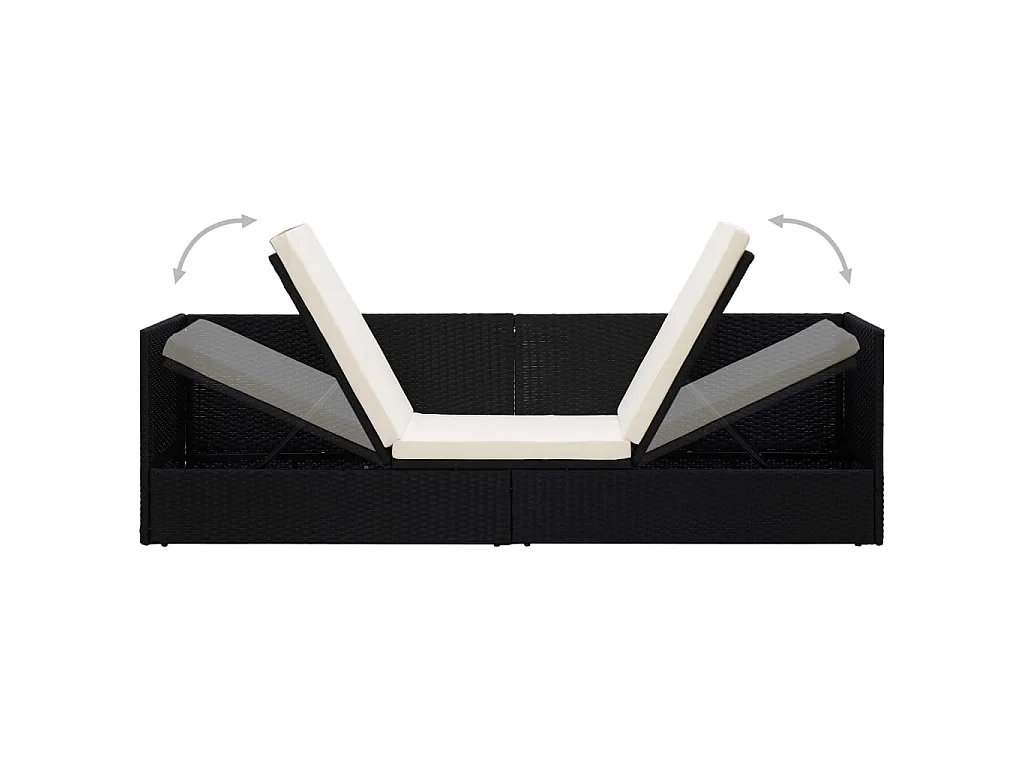Lit de jardin avec coussin et oreillers Résine tressée Noir