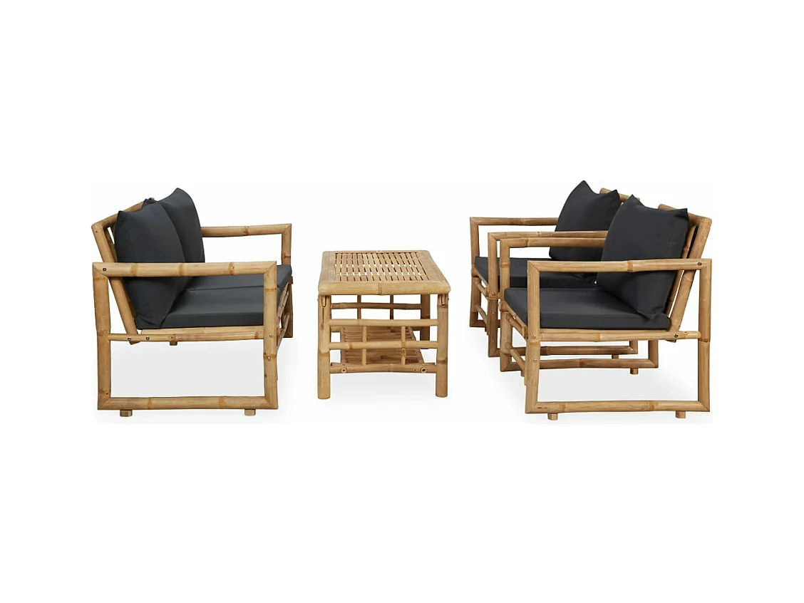 Salon de jardin 4 pcs avec coussins Bambou