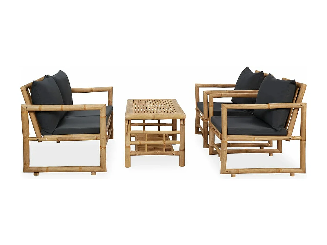 Set Divani da Giardino 4 pz con Cuscini in Bambù