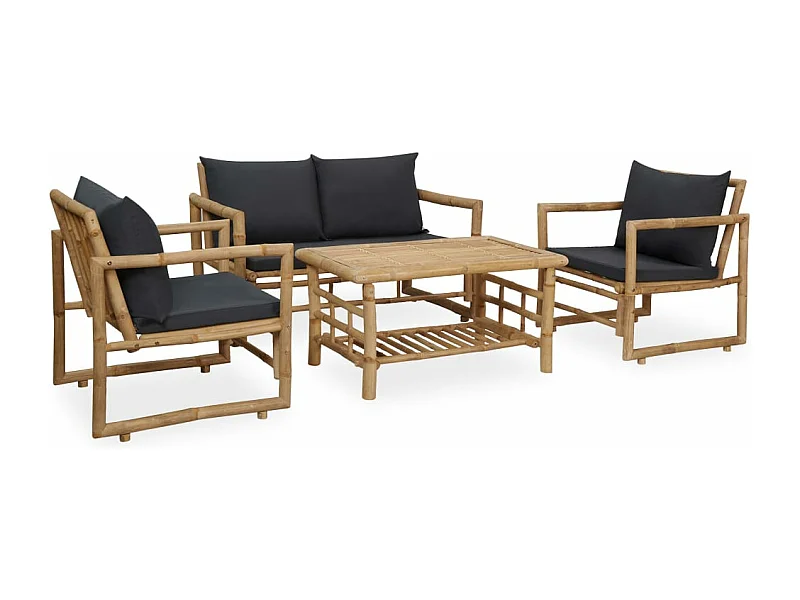 Salon de jardin 4 pcs avec coussins Bambou