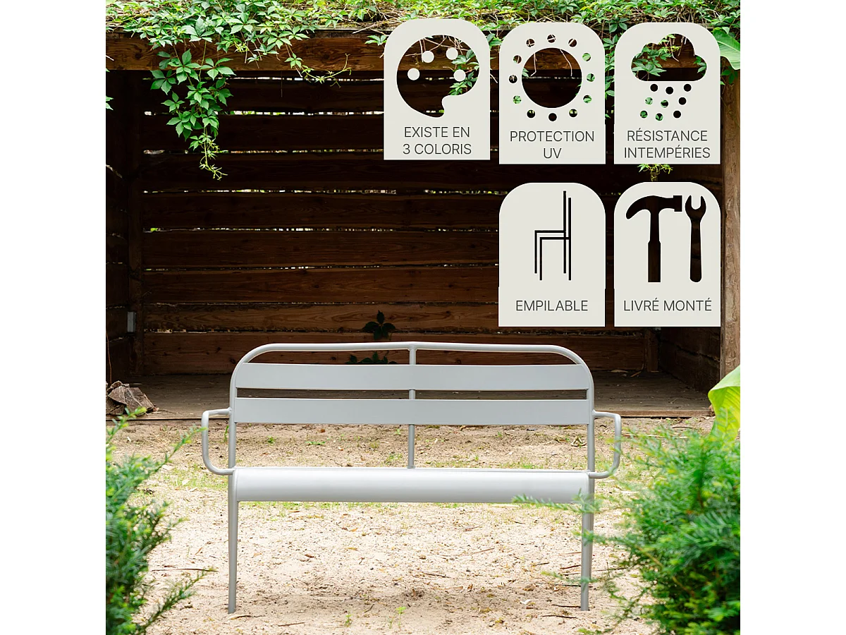 Banc de jardin en aluminium 2 places gris galet SOHA