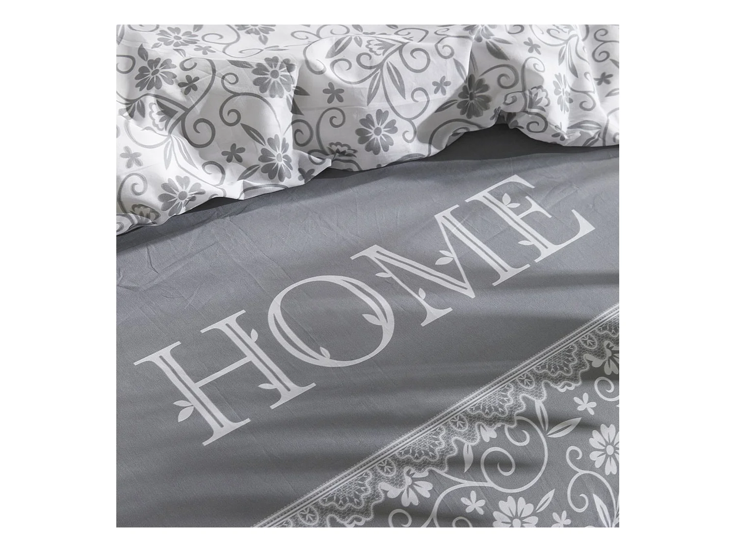 Housse de couette imprimée + 2 quadrants assortis, 100% coton. M/HomeGris.01 220x240cm