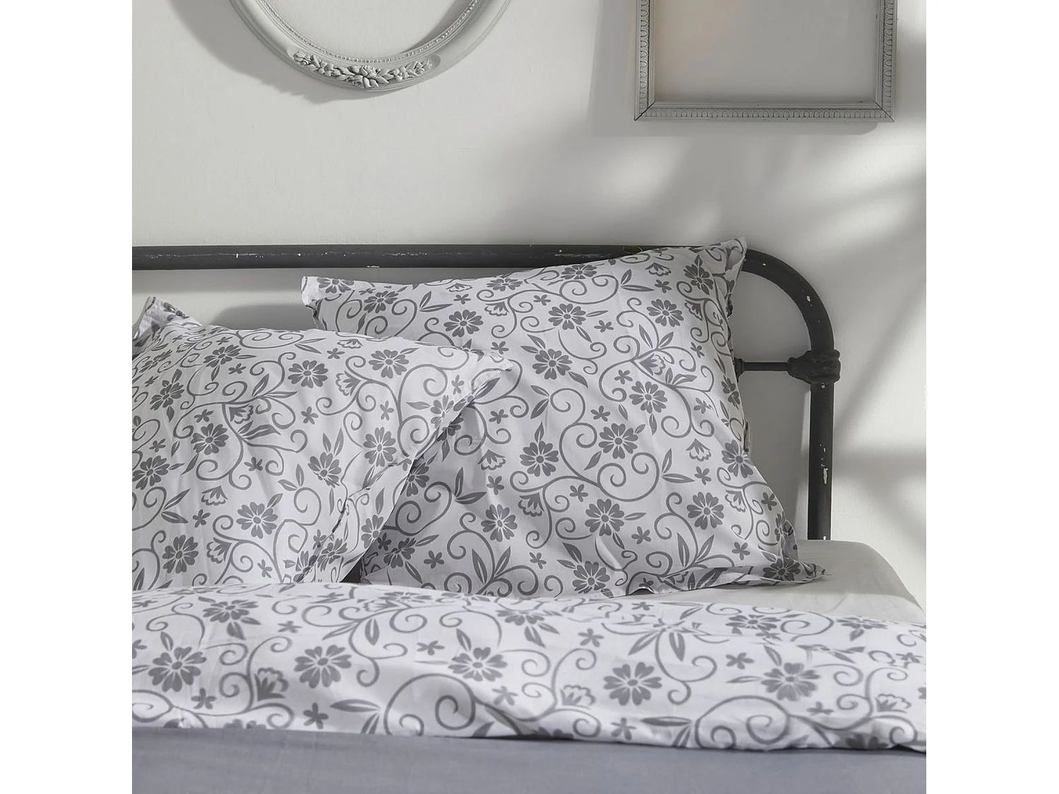 Housse de couette imprimée + 2 quadrants assortis, 100% coton. M/HomeGris.01 220x240cm