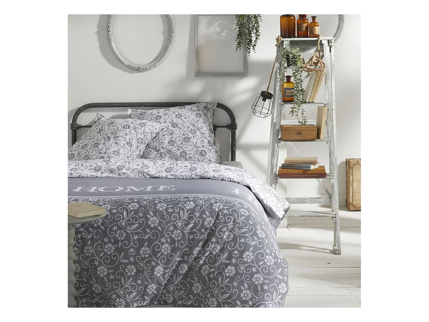 Housse de couette imprimée + 2 quadrants assortis, 100% coton. M/HomeGris.01 220x240cm