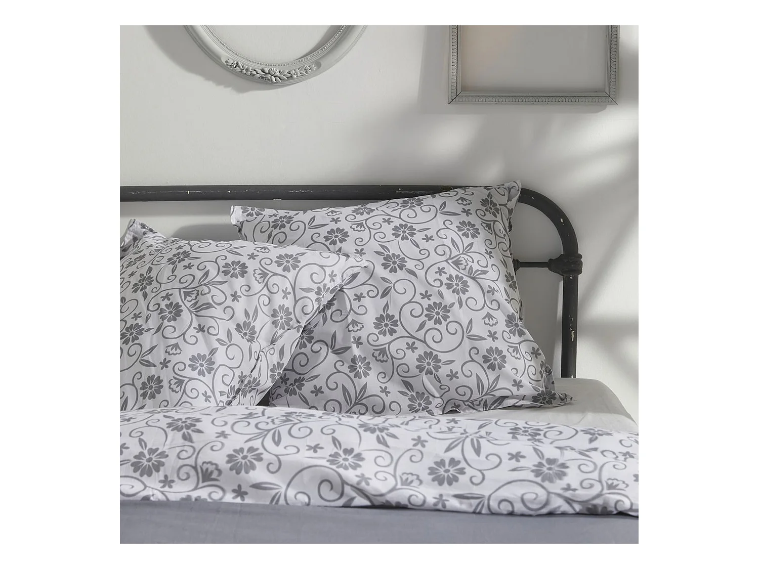 Housse de couette imprimée + 2 quadrants assortis, 100% coton. M/HomeGris.01 220x240cm