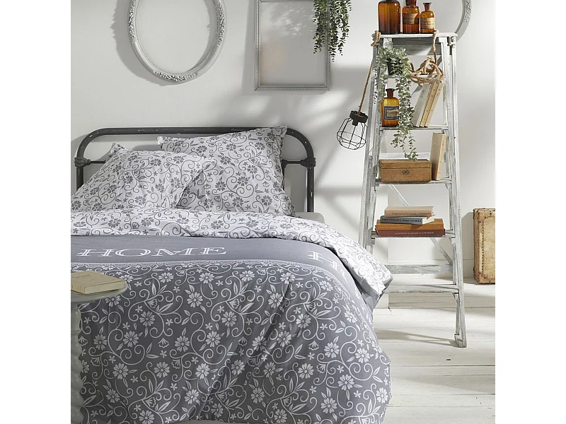 3-teiliges Bettwäsche-Set "Home" mit Blumenmuster 240 x 220 cm