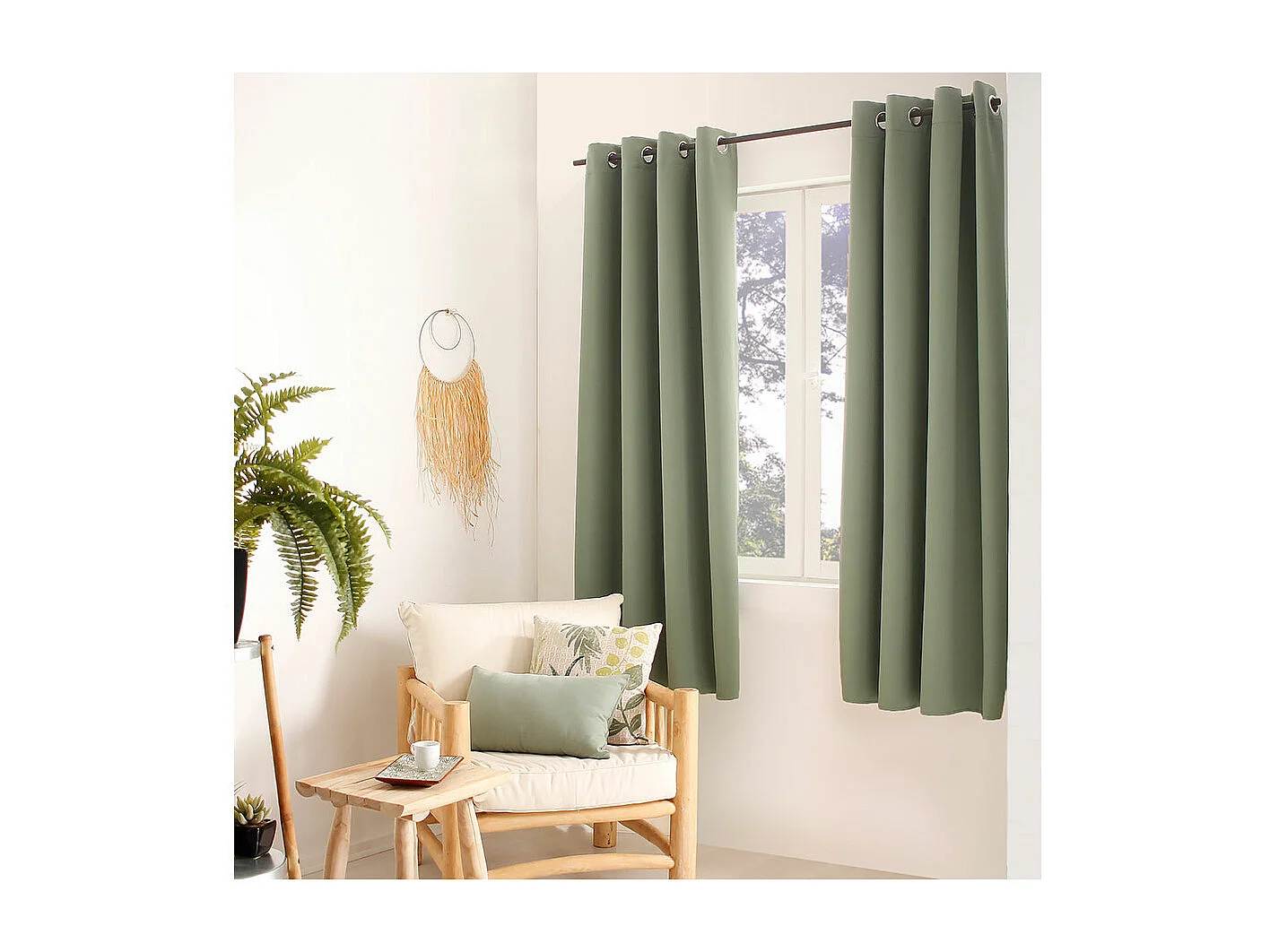Rideau Occultant à Œillets "Reglisse" 140x180cm Vert Argile