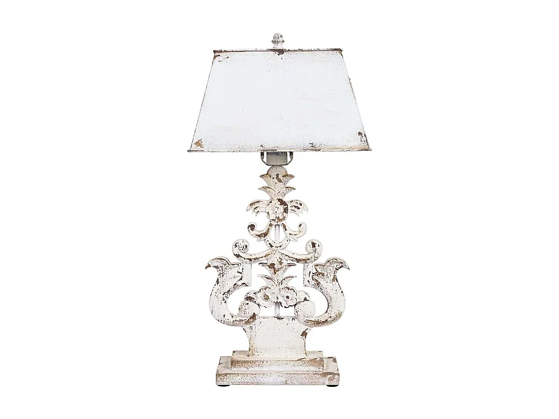 Lampara de mesa de madera y metal blanca envejecida 36x21x72h cm