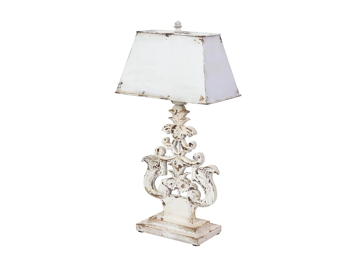 Lampara de mesa de madera y metal blanca envejecida 36x21x72h cm