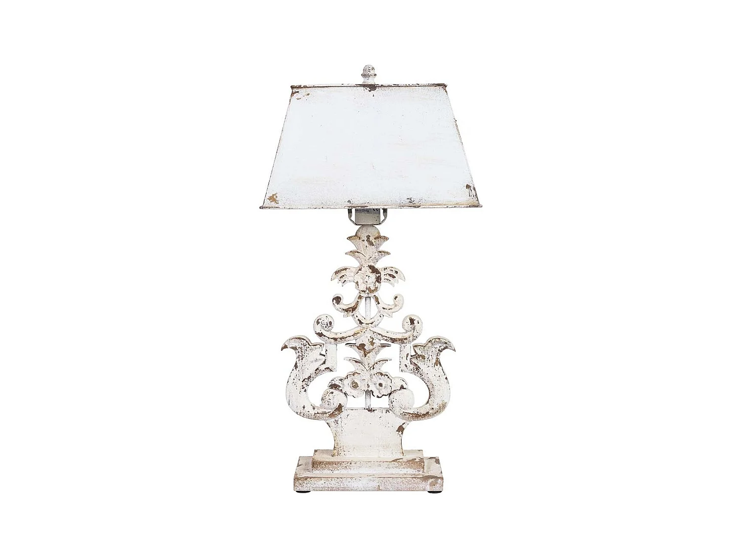 Lampe de table en bois et métal blanc antique 36x21x72h cm