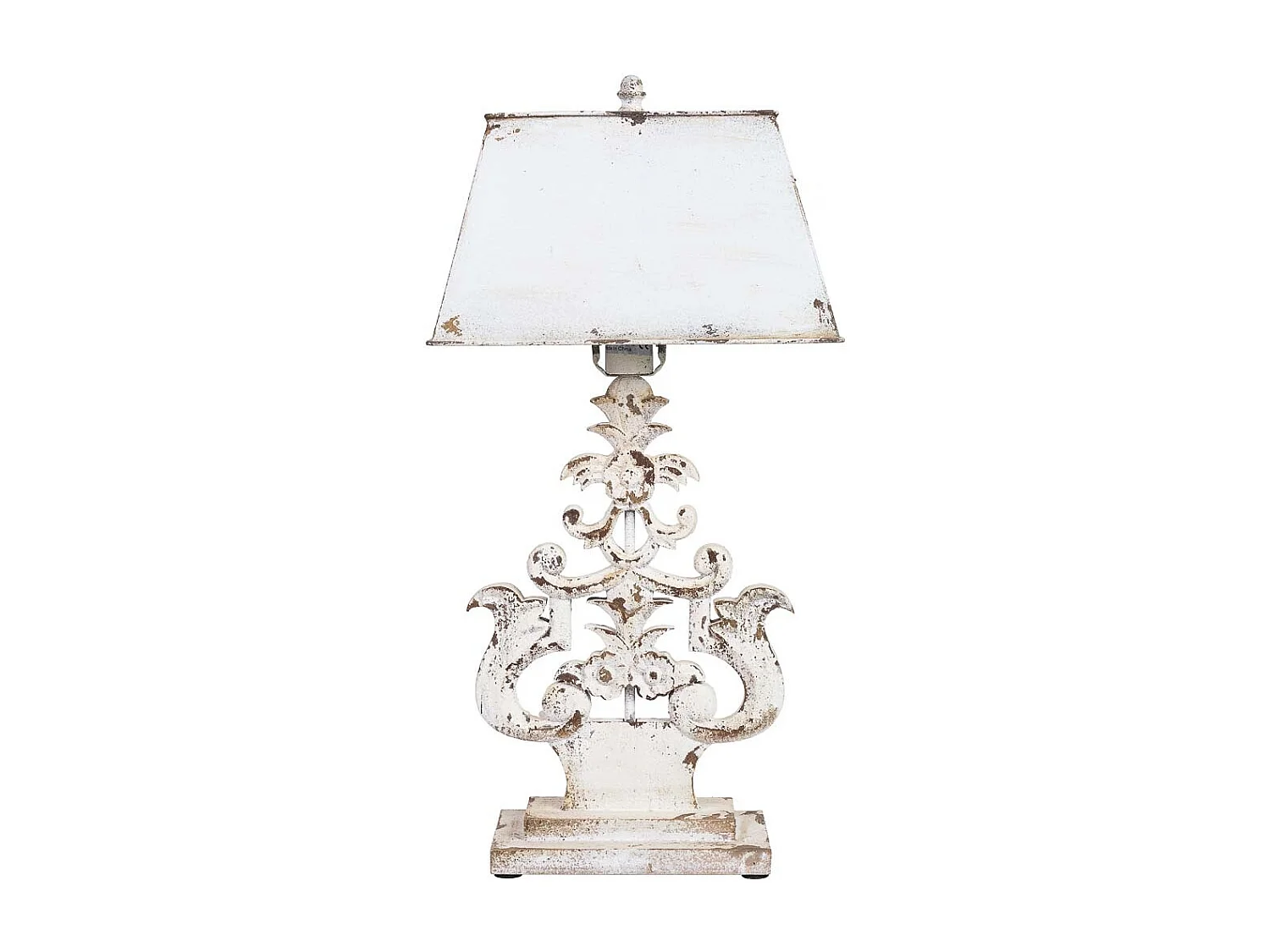 Lampe table bois/métal blanc vieilli