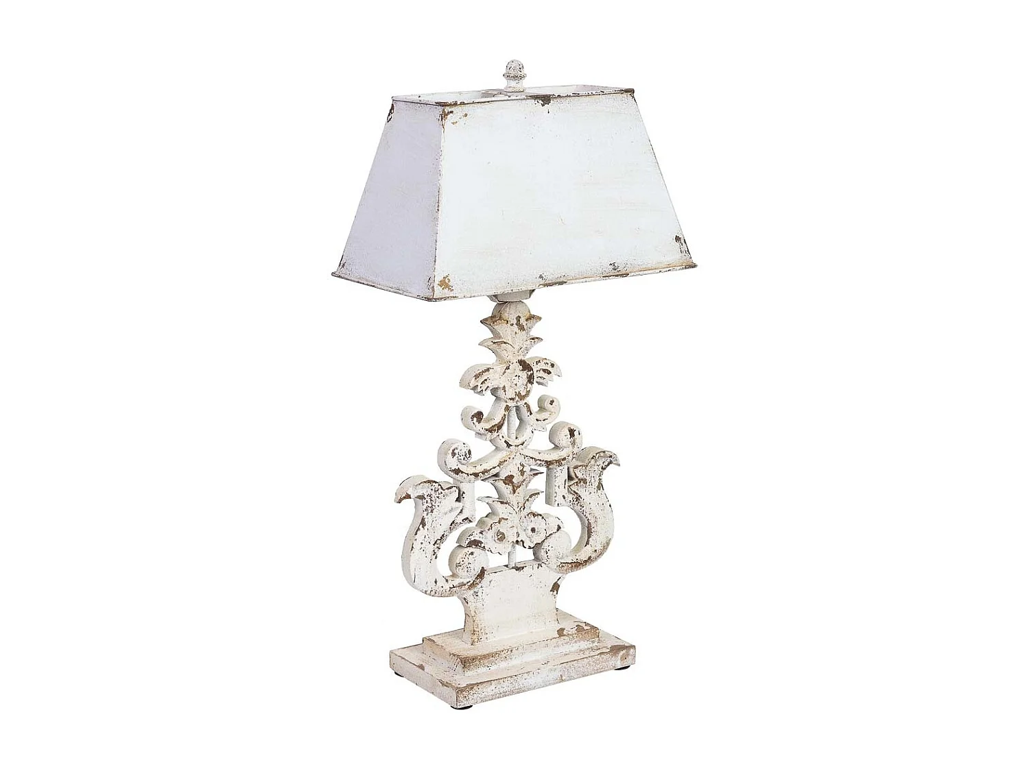 Lampe table bois/métal blanc vieilli