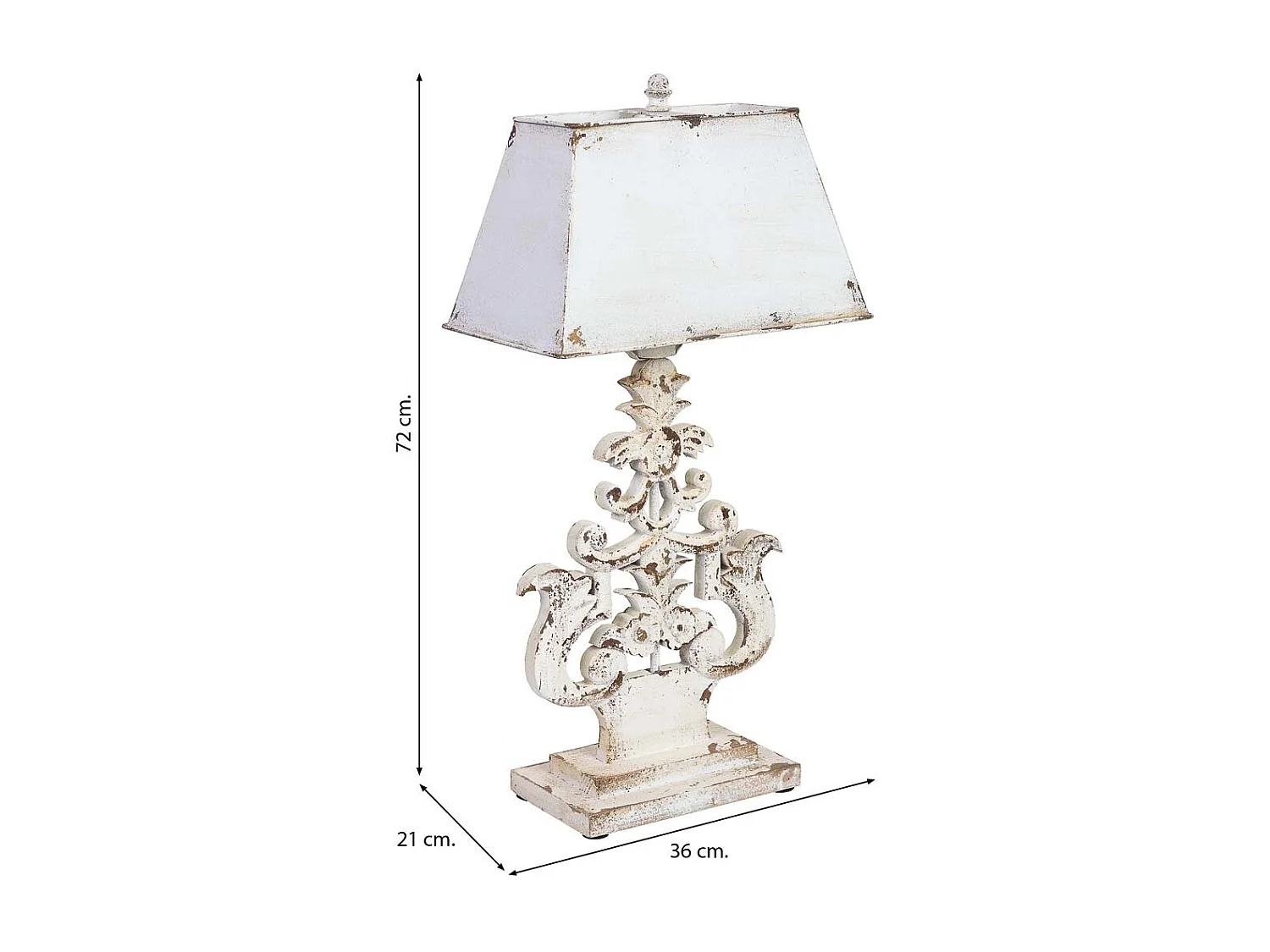 Lampe table bois/métal blanc vieilli