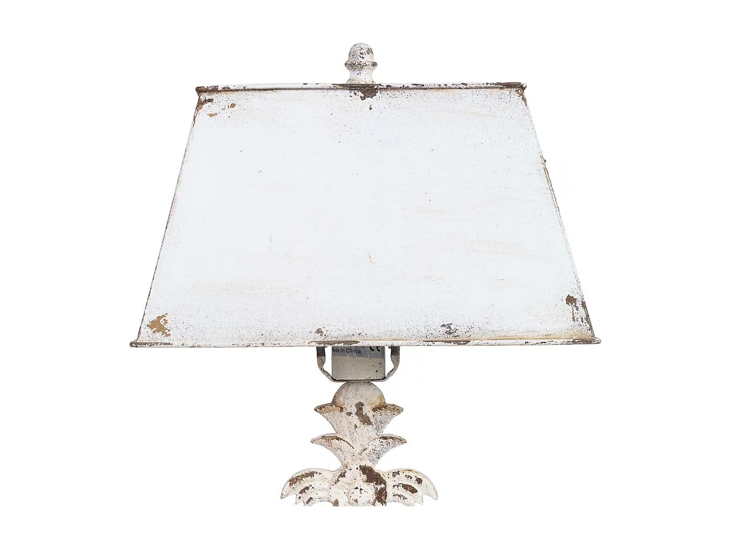 Lampe table bois/métal blanc vieilli