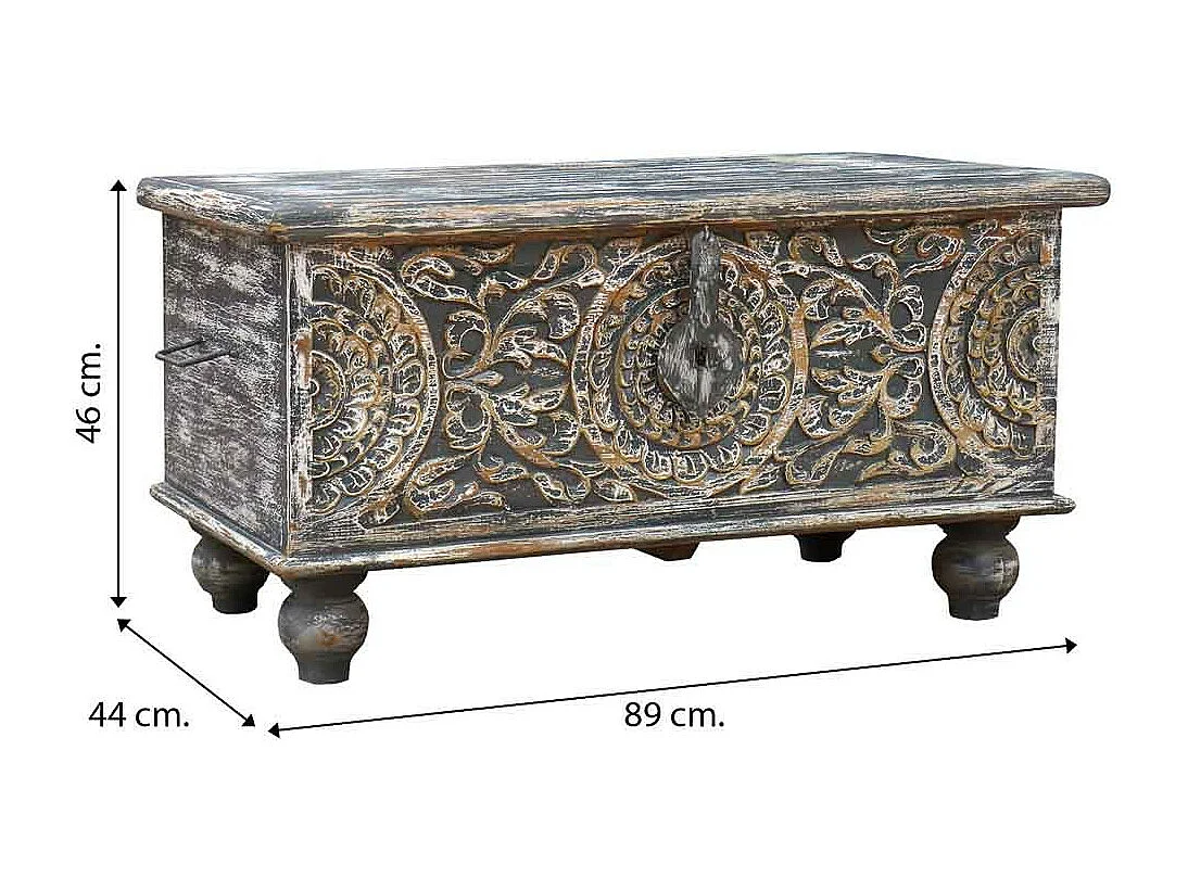 Coffre en bois artisanal 89x44x46h cm