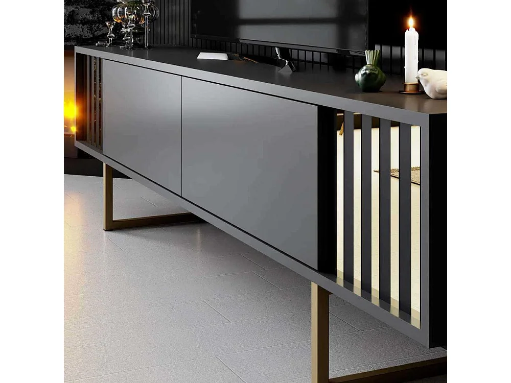 Meuble TV en aggloméré et métal Gold Line