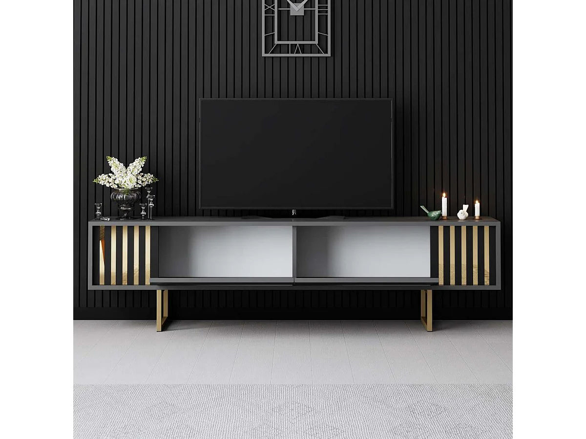Mueble de TV – 180 cm x 30 cm x 48 cm – Antracita y Oro – MDF