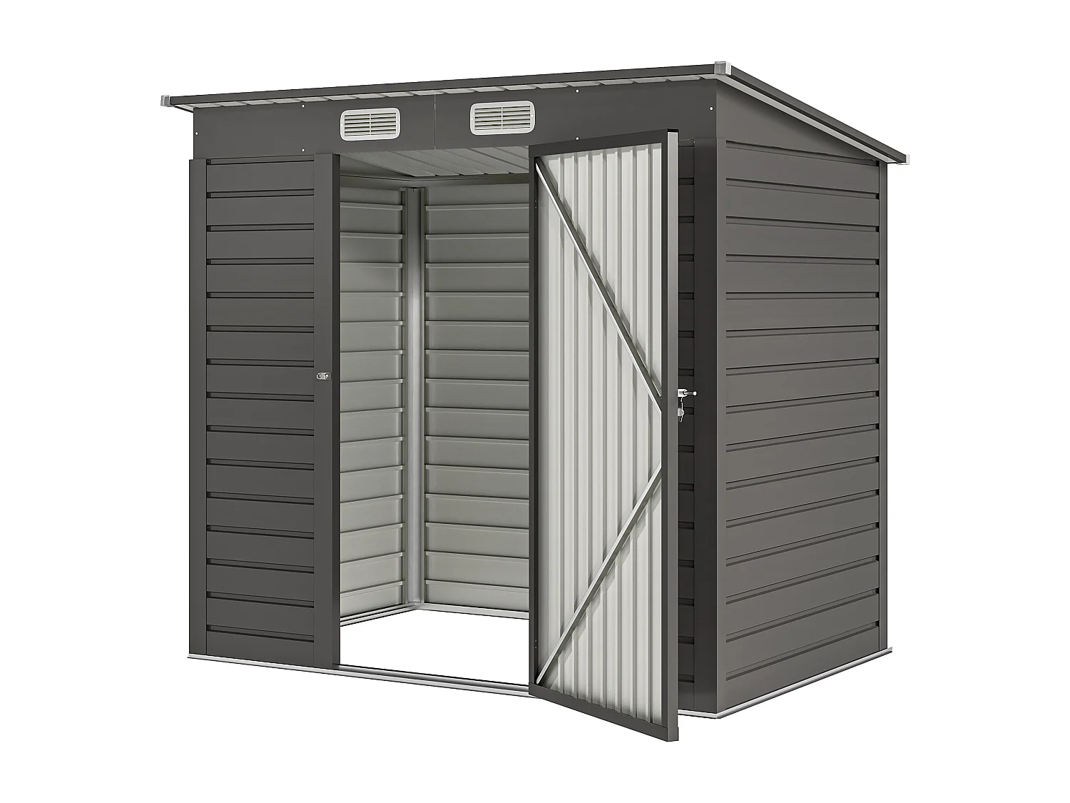 Abri de jardin cabanon dim. 191L x 130l x 166H cm porte verrouillable ventilations tôle acier ondulé gris