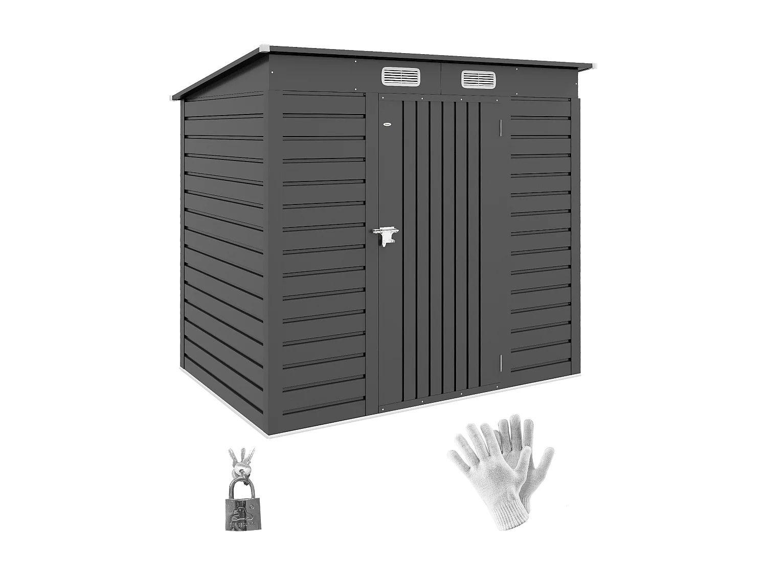 Abri de jardin cabanon dim. 191L x 130l x 166H cm porte verrouillable ventilations tôle acier ondulé gris