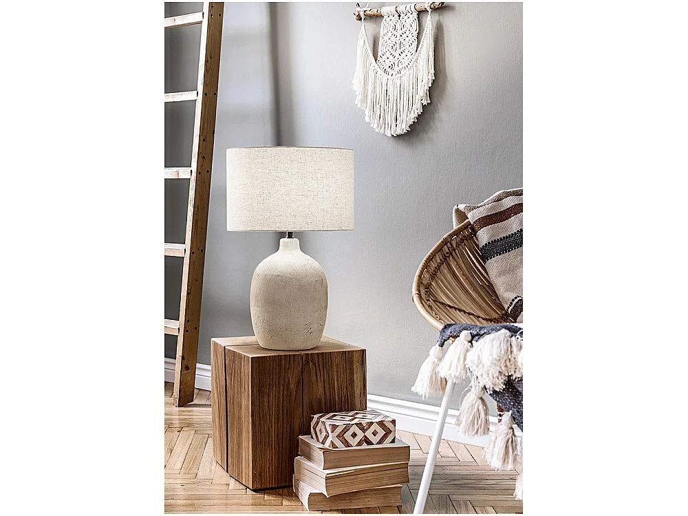 Lampe de table Perenz en céramique beige avec abat-jour tissu d.35 cm H55 cm, 1xE27 max 60W, style naturel élégant