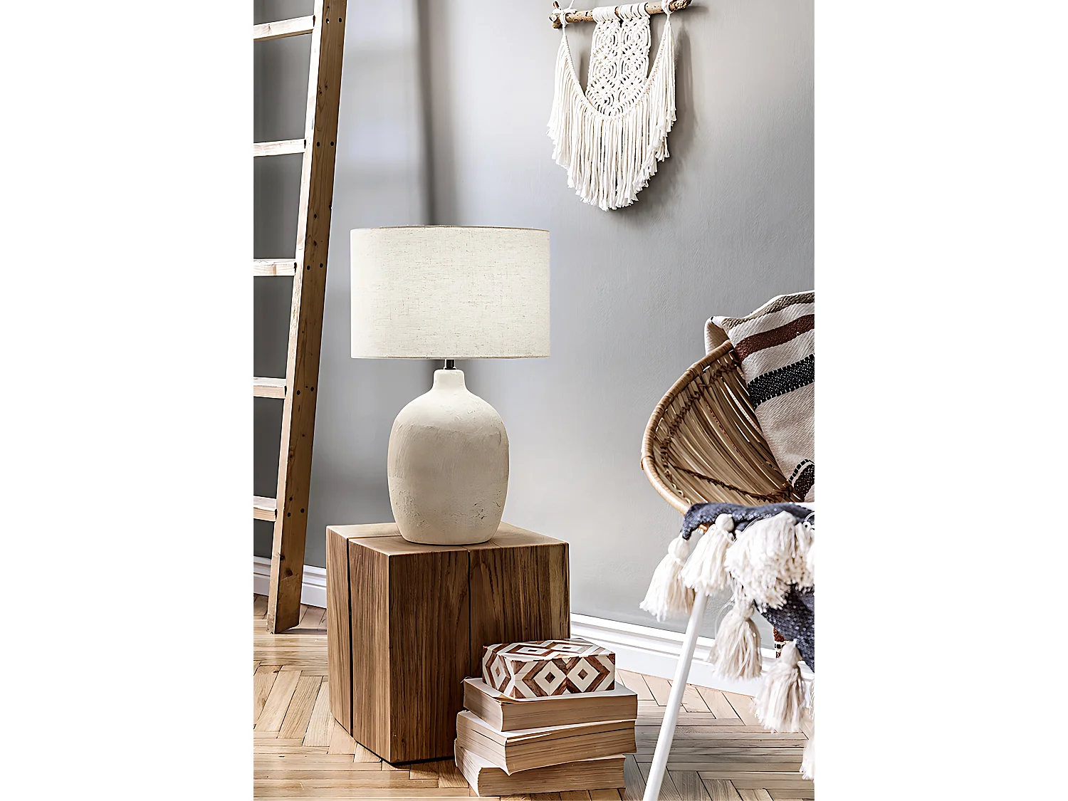 Lampe de table Perenz en céramique beige avec abat-jour tissu d.35 cm H55 cm, 1xE27 max 60W, style naturel élégant