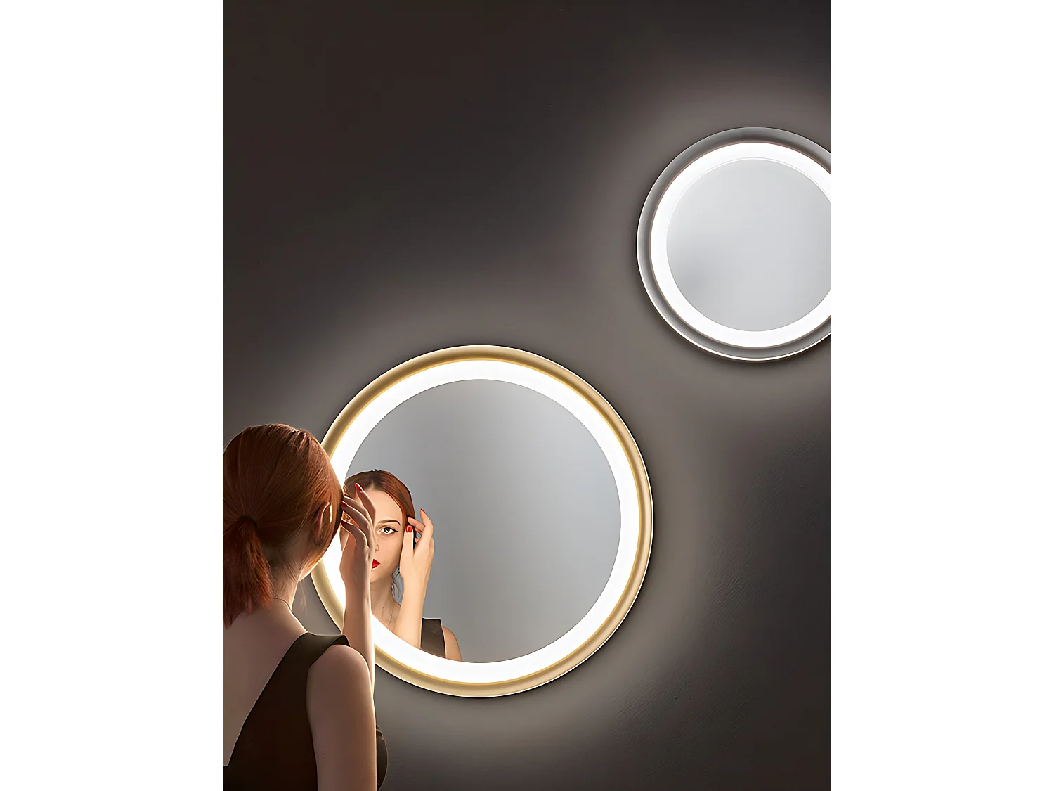 Miroir LED Mirò d.40 cm 38W gris titane, plafonnier et applique murale, lumière chaude 3000K, style moderne salle de bain