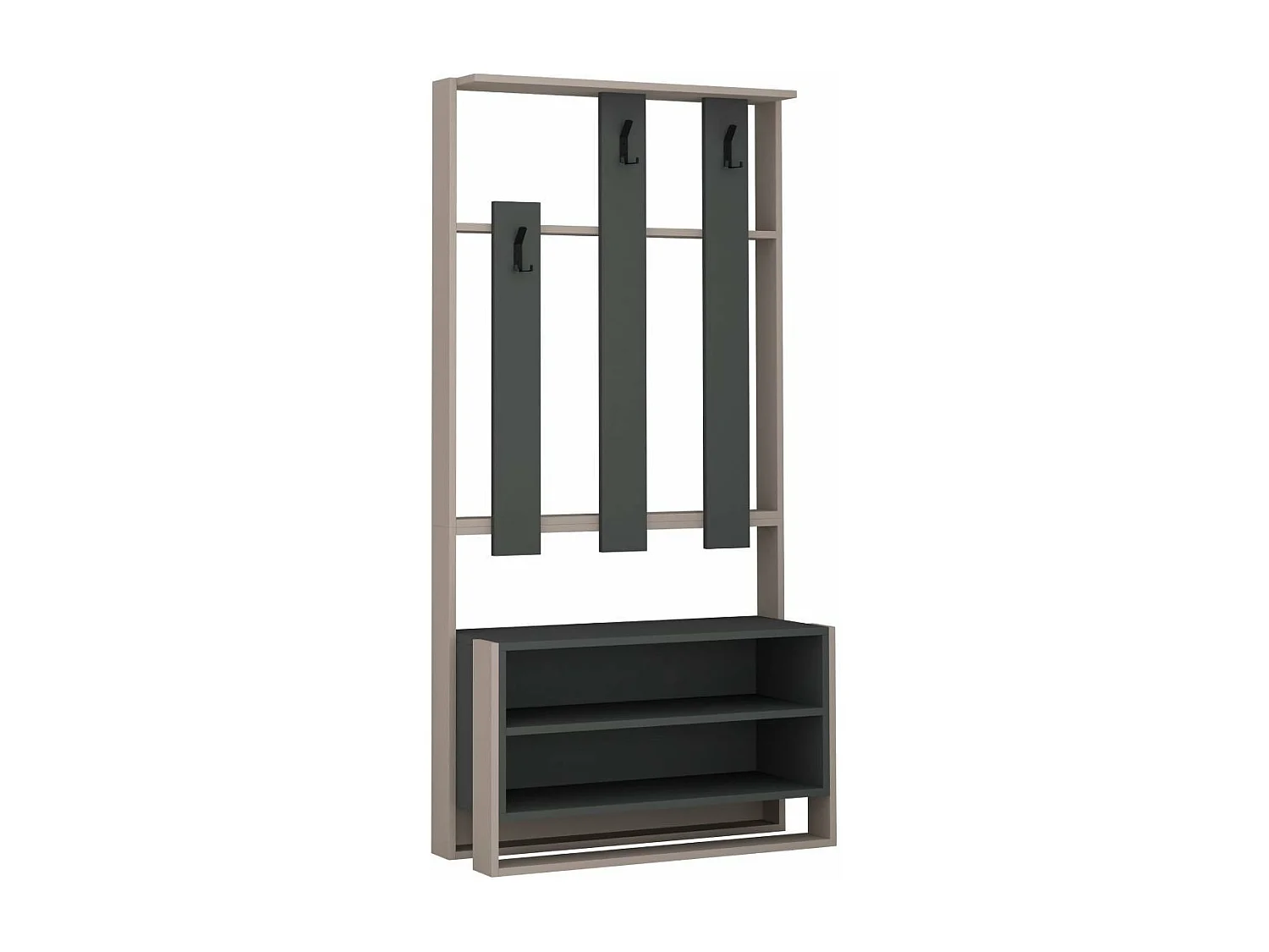 Meuble d'entrée 3 tablettes et 3 crochets porte manteaux H180 cm - Chester