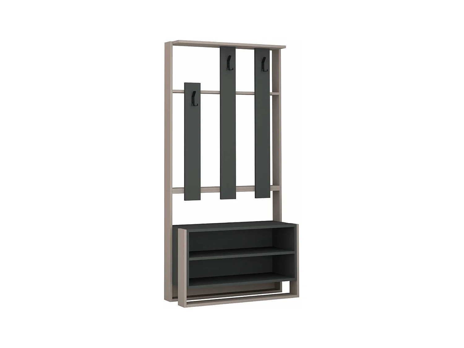 Meuble d'entrée 3 tablettes et 3 crochets porte manteaux H180 cm - Chester