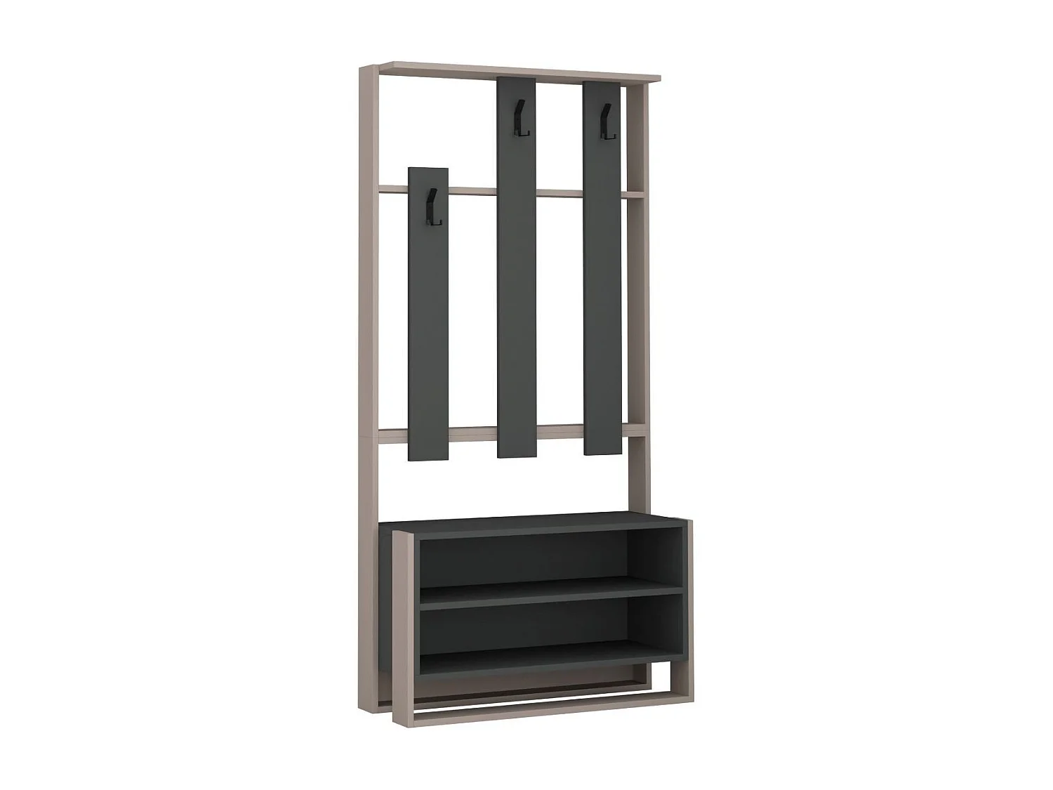 Mueble de entrada 3 estantes y 3 ganchos para abrigos H180 cm - Chester