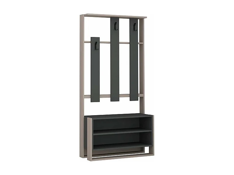 Meuble d'entrée 3 tablettes et 3 crochets porte manteaux H180 cm - Chester