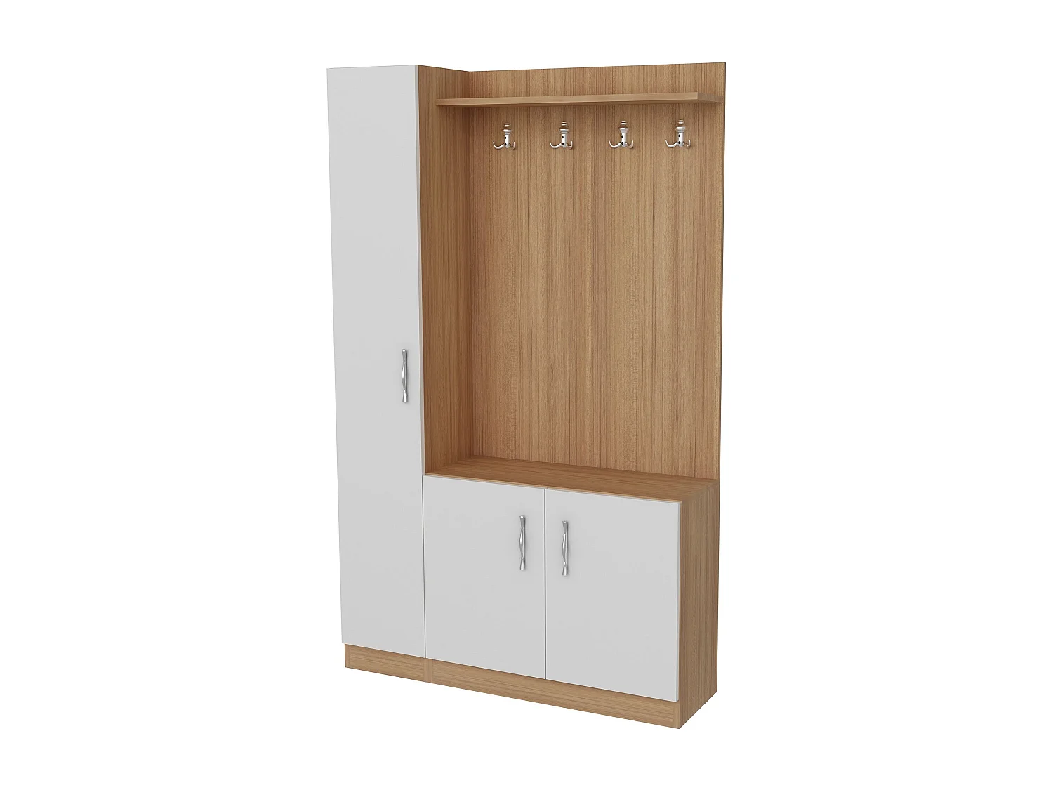 Set mobili da ingresso Kailua 595, 180x110x30cm, Bianco|Teak, Truciolare laminato