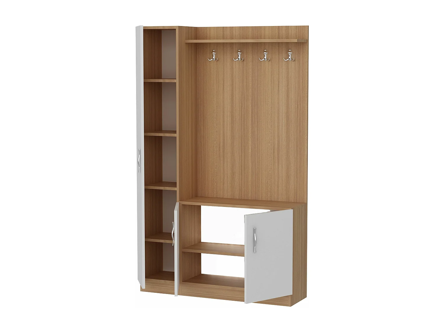 Set mobili da ingresso Kailua 595, 180x110x30cm, Bianco|Teak, Truciolare laminato
