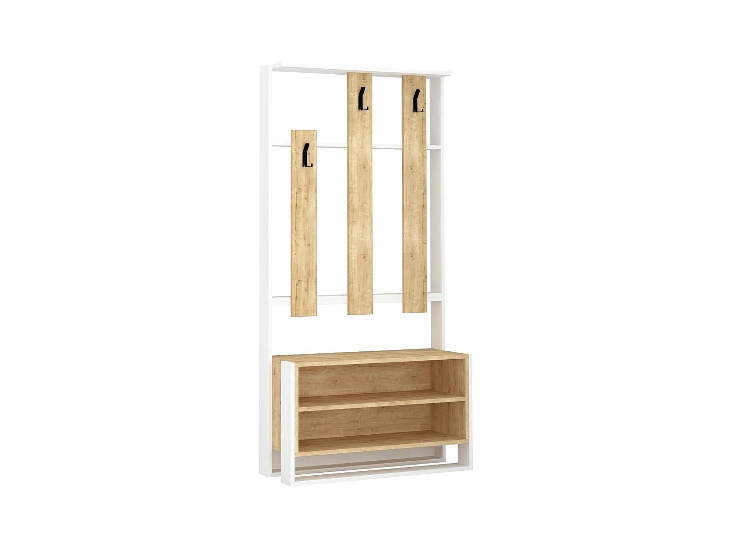 Meuble d'entrée 3 tablettes et 3 crochets porte manteaux H180 cm - Chester