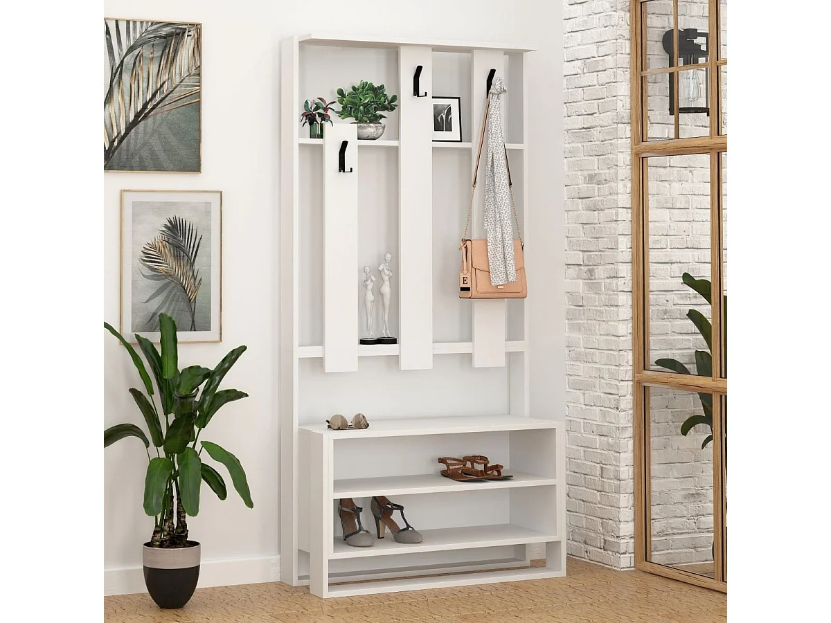 Mueble de entrada 3 estantes y 3 ganchos para abrigos H180 cm - Chester