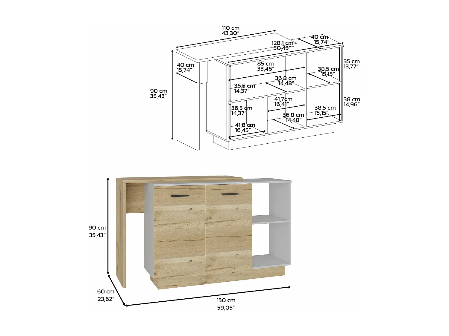 Isola da cucina Sicilia in melaminico con 2 ante e 3 ripiani, multicolore, 90 cm X 150 cm X 60 cm