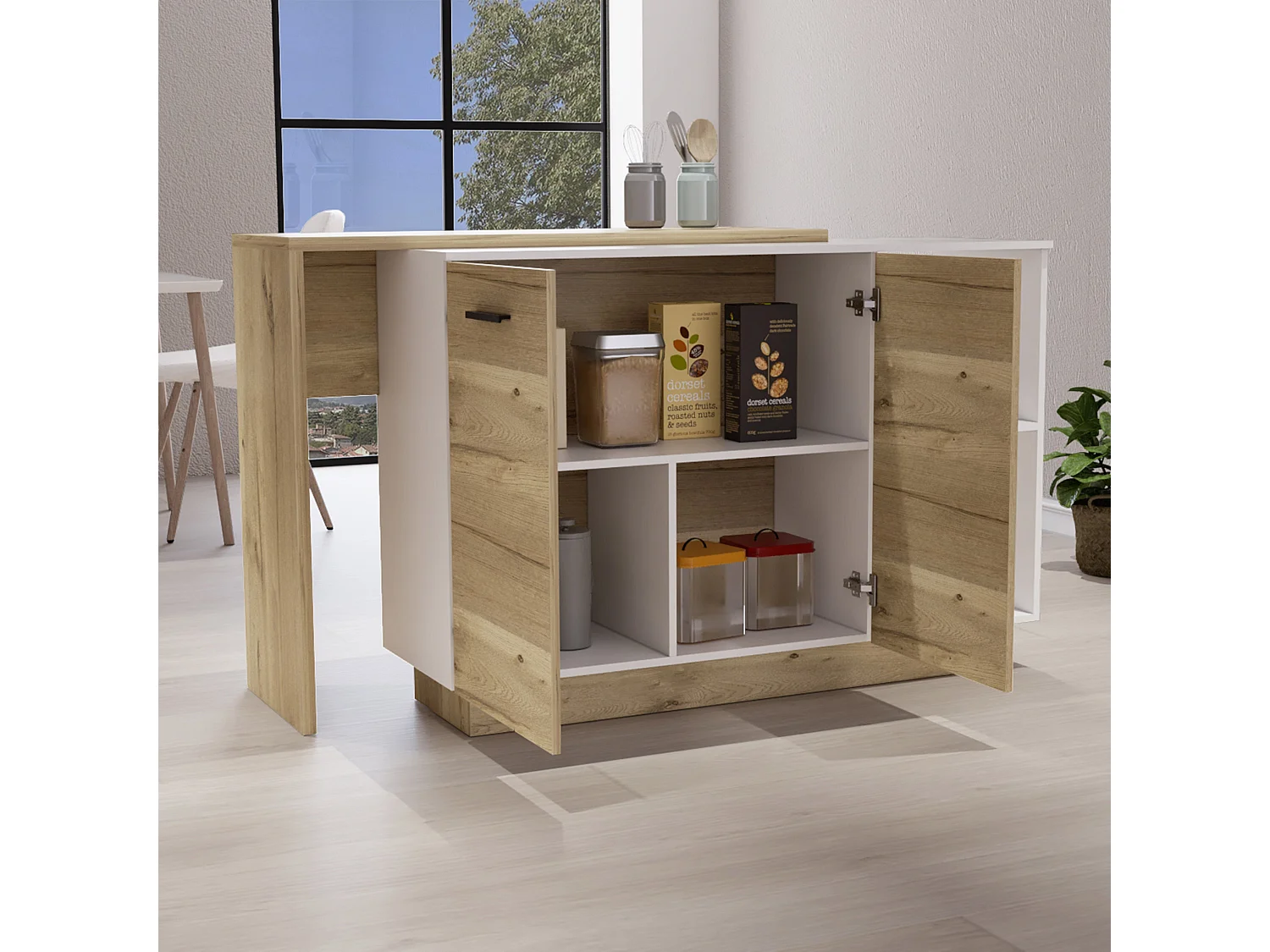 Isola da cucina Sicilia in melaminico con 2 ante e 3 ripiani, multicolore, 90 cm X 150 cm X 60 cm