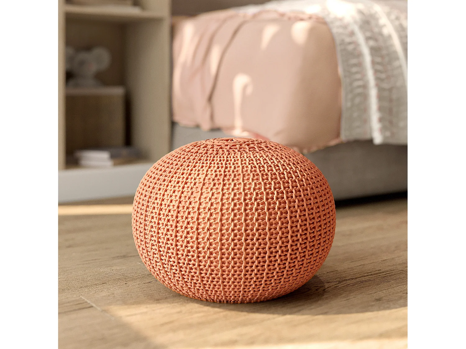 Pouf tricot rond rose poudré D40 cm - Elisa