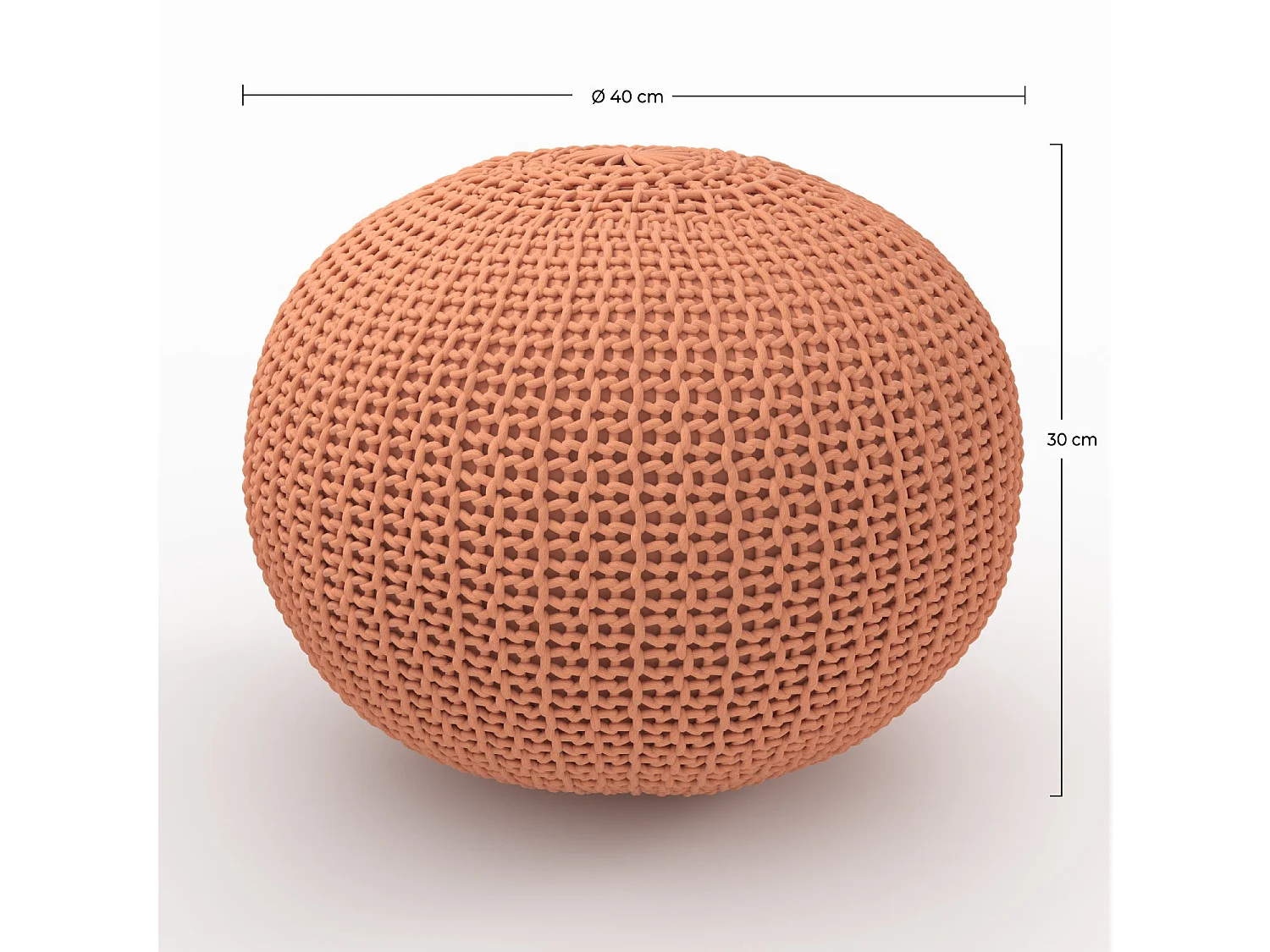 Pouf tricot rond rose poudré D40 cm - Elisa