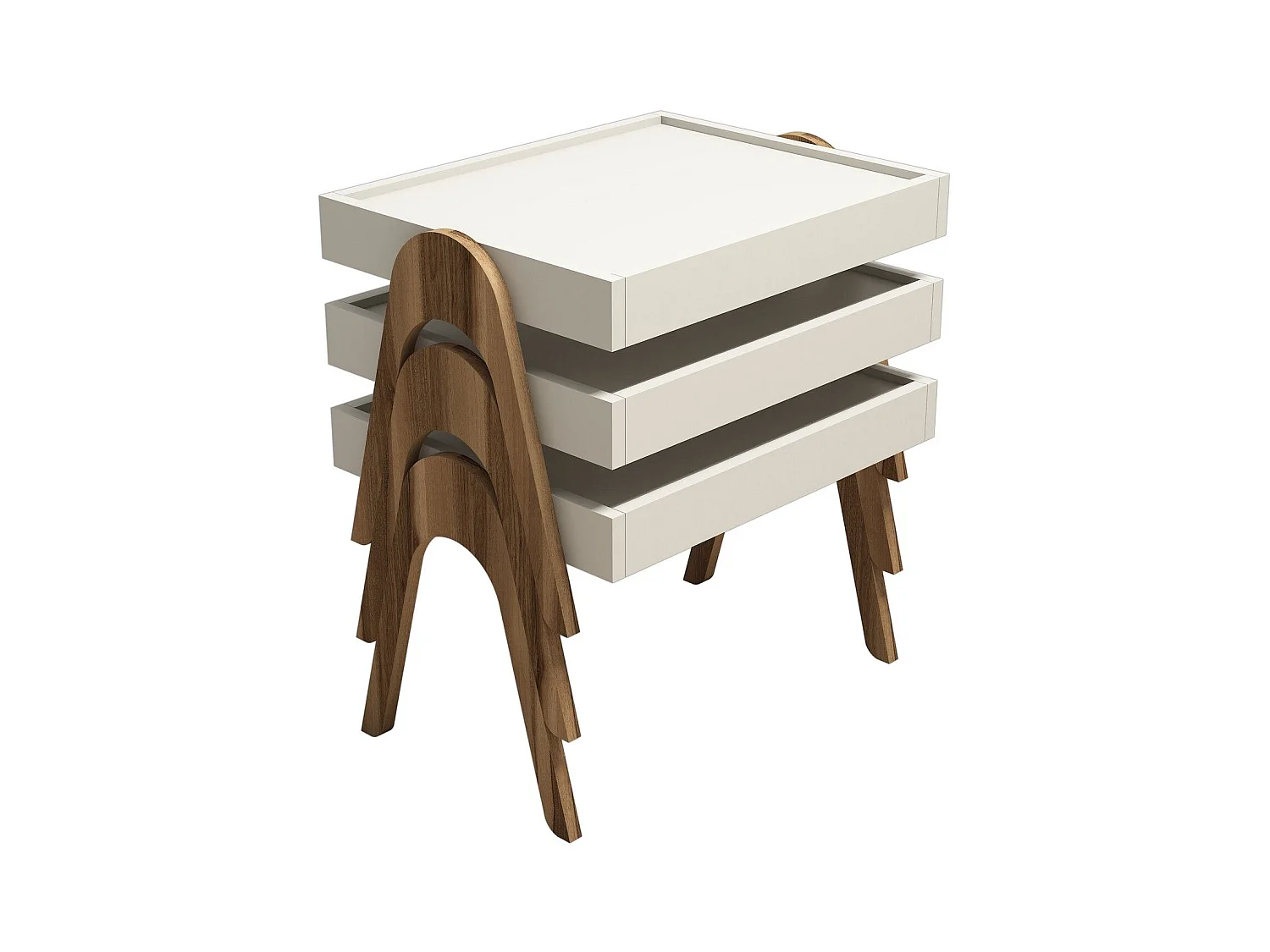 Conjunto mesa de centro Kailua 135, Crema|Nuez, 41x54x40cm, Aglomerado laminado, Angular