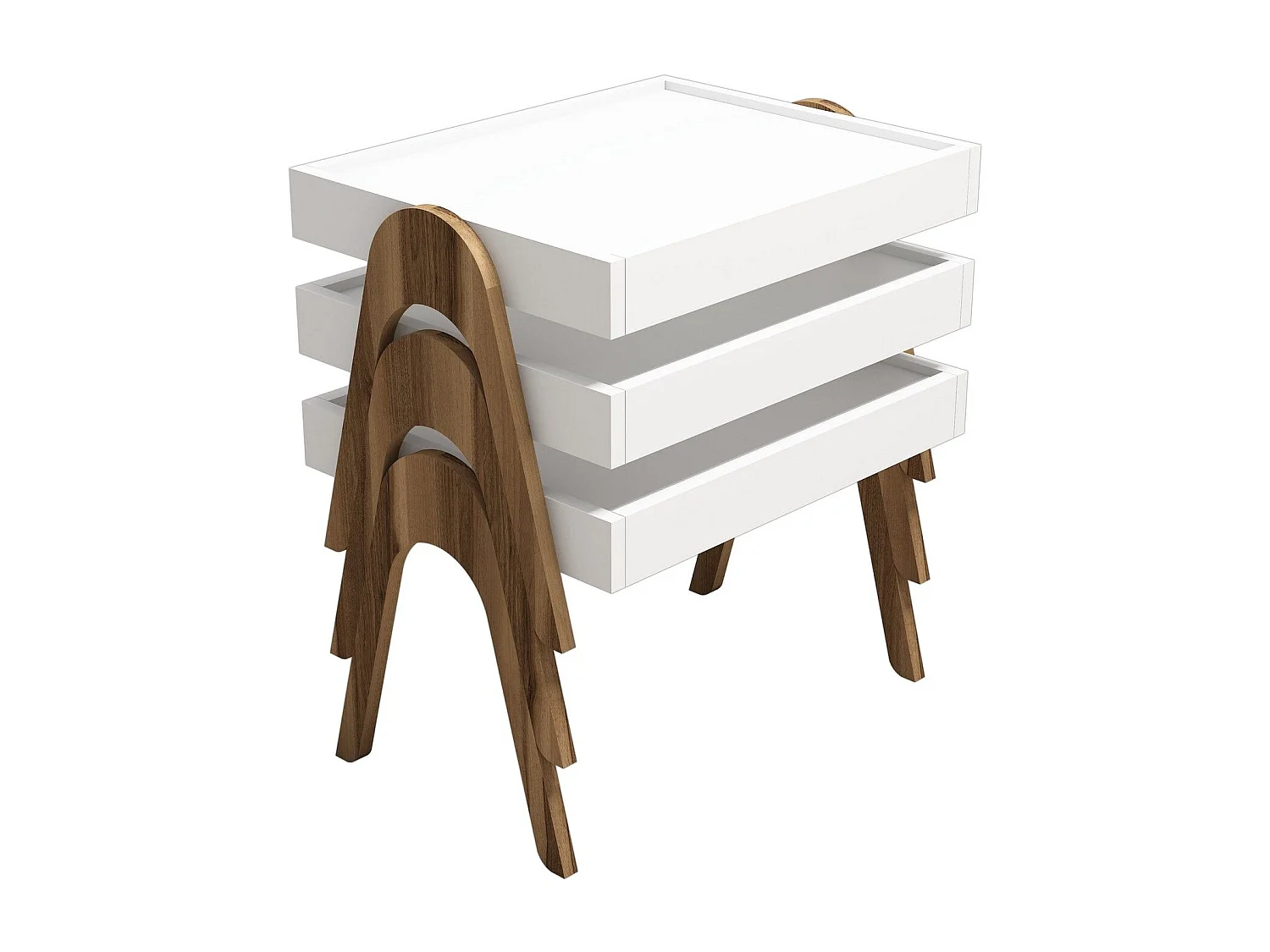 Conjunto mesa de centro Kailua 135, Nuez|Blanco, 41x54x40cm, Aglomerado laminado, Angular